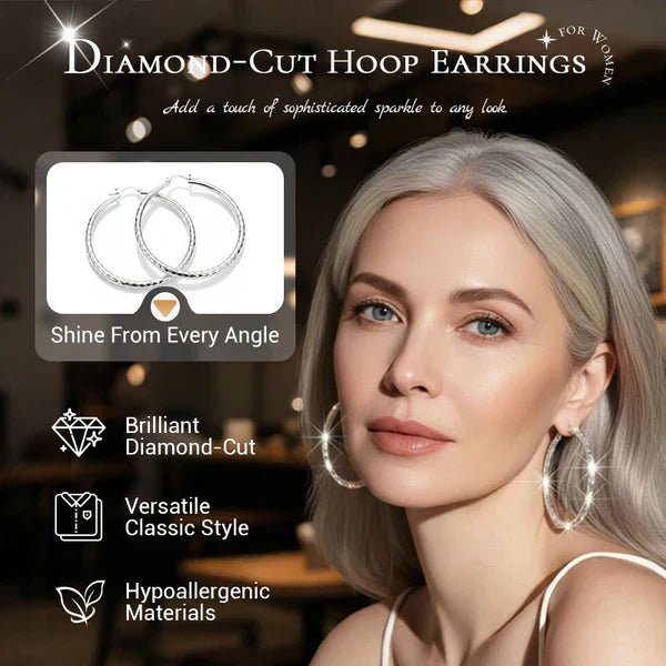 Diam Diamond-Cut Hoop Earrings for Women – Elegant, Sparkling ond-Cut Hoop Earrings for Women