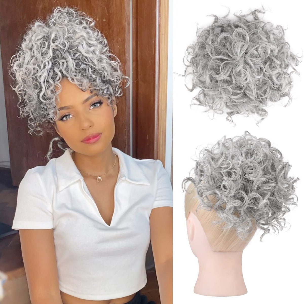 Short, curly hairpiece – Chignon with elastic drawstring - Image 3