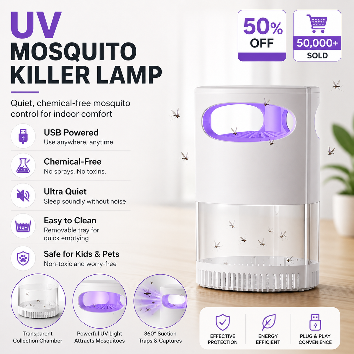 UV Mosquito Killer Lamp – quiet, USB, chemical-free. - Image 2