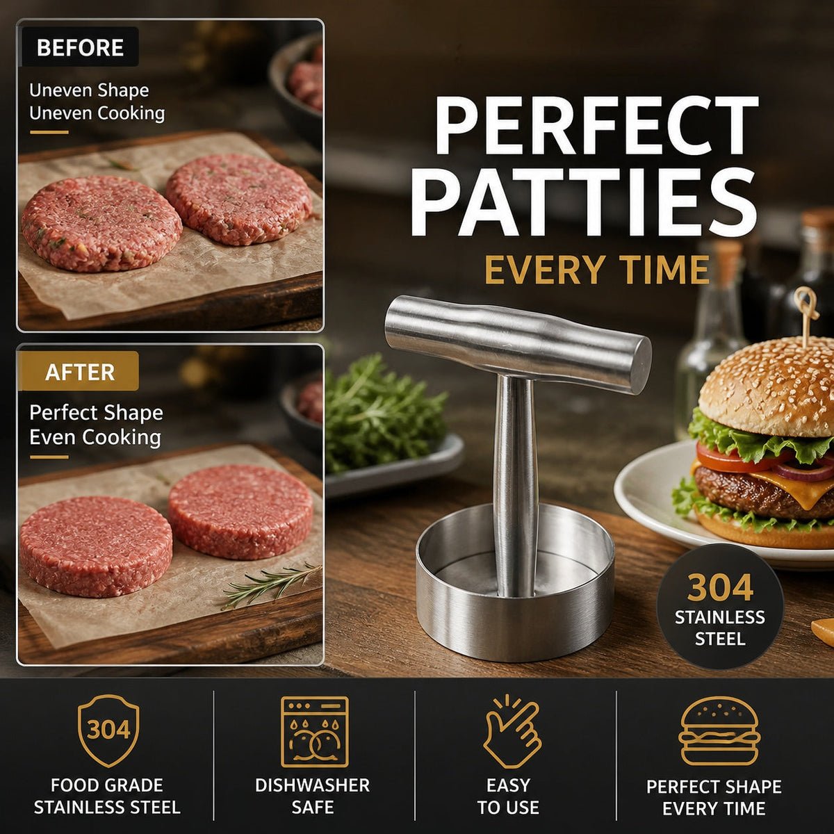 Perfectly Pressed Patties Every Time – 304 Stainless Steel Burger Maker UK Stock - Image 2