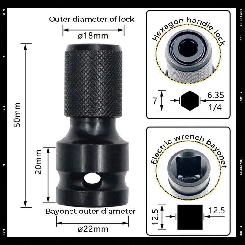 1/4" Hex Shank Socket Converter – 1/2" to 1/4", Quick Release