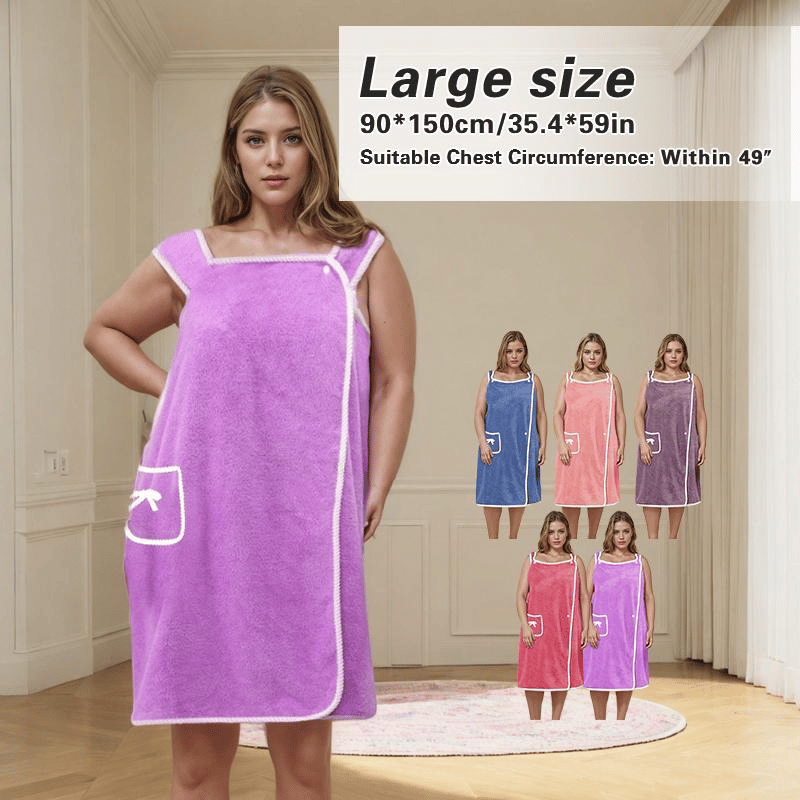 Plus Size Women's Wearable Shower Skirt – Secure 2-Button Design, Super-Soft Coral Fleece & Quick-Dry Absorbent – Full Coverage That Stays Put, No Awkward Towel Drops