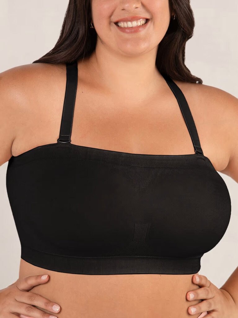 Convertible Strapless Bandeau Bra with Wireless Comfort, Anti-Slip Grip & Removable Straps