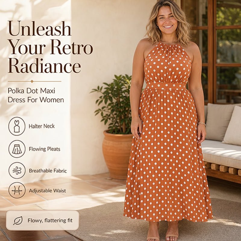 Polka Dot Halter Neck Dress – Flowy, Flattering, Retro-Chic