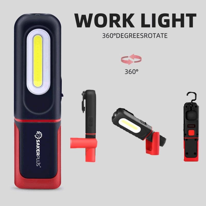 Rechargeable Work Light, 3000LM COB LED Magnetic Mechanic Light with 360° Swivel Hook, 180° Adjustable Stand, Flashlight Mode, USB-C Charging, IP54 Water-Resistant for Car Repair, Garage & Camping
