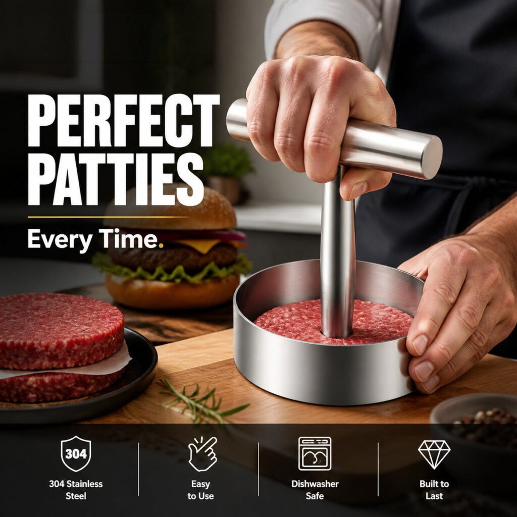 Perfectly Pressed Patties Every Time – 304 Stainless Steel Burger Maker UK Stock