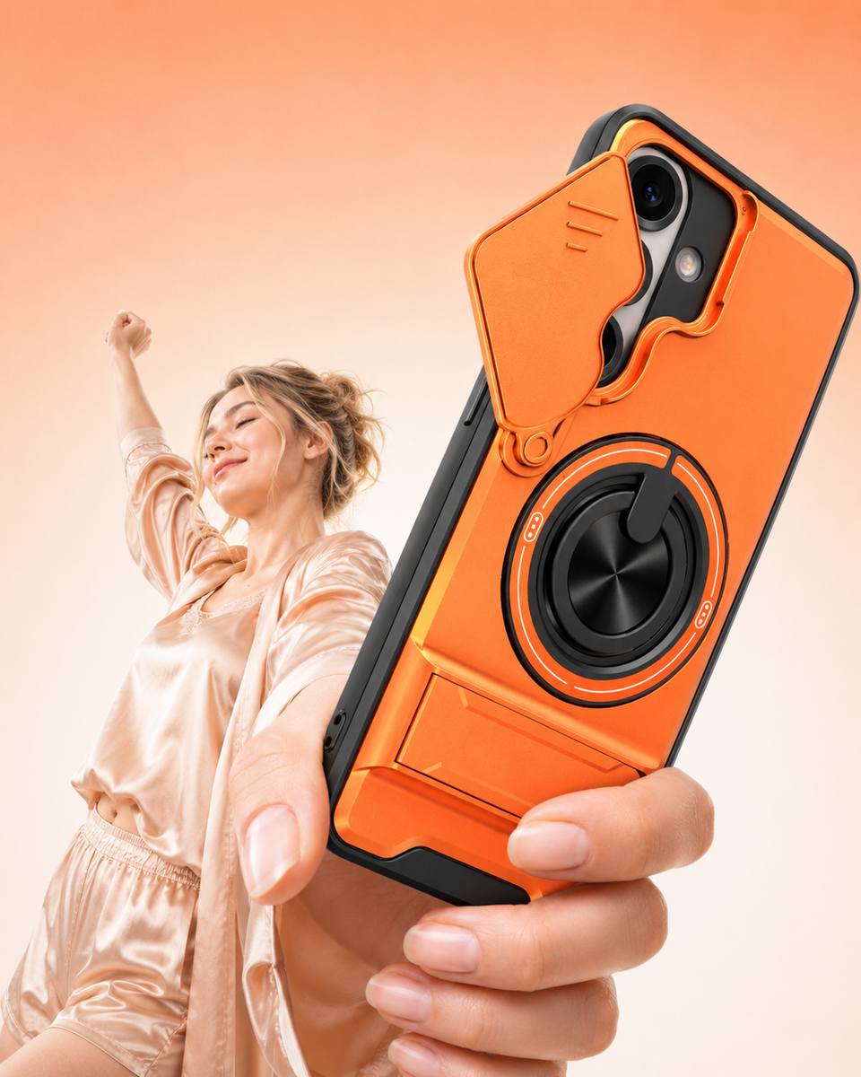 Samsung Phone Case – Heavy-duty with camera cover & ring stand – Shockproof, precise cutouts & 360° rotating grip – all-around protection