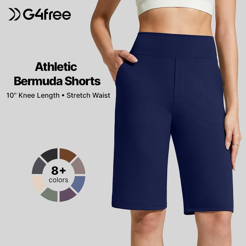 Women's Bermuda Shorts with Pockets - Knee Length Athletic Casual Long Shorts1