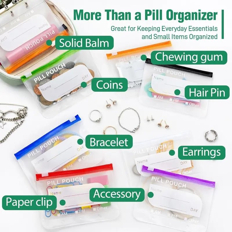 A8 Waterproof Pill Pouch Set – 14 colour‐coded pouches, waterproof & crush‐proof shell. Holds 7‐14 days of meds – perfect for travel & daily routines - Image 3