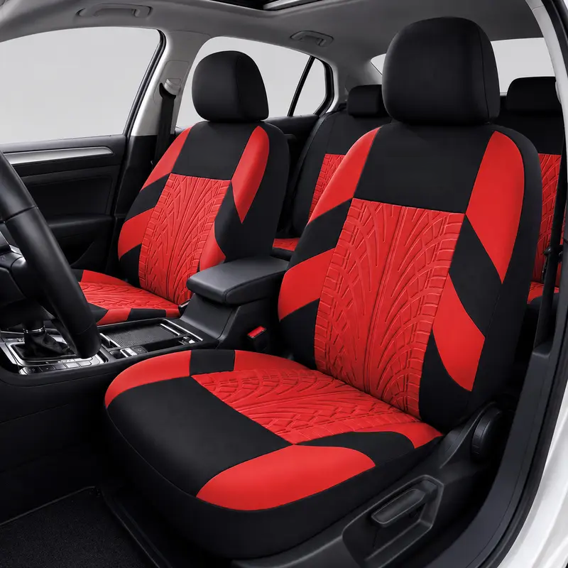 Car Seat Covers for 5 Seats Universal, Fabric Breathable Car Front & Rear Seat Protectors, Airbag Compatible, Full Protection, Fits Most Cars Trucks Vans SUVs, Red Gray Black Blue Seat Covers - Image 2