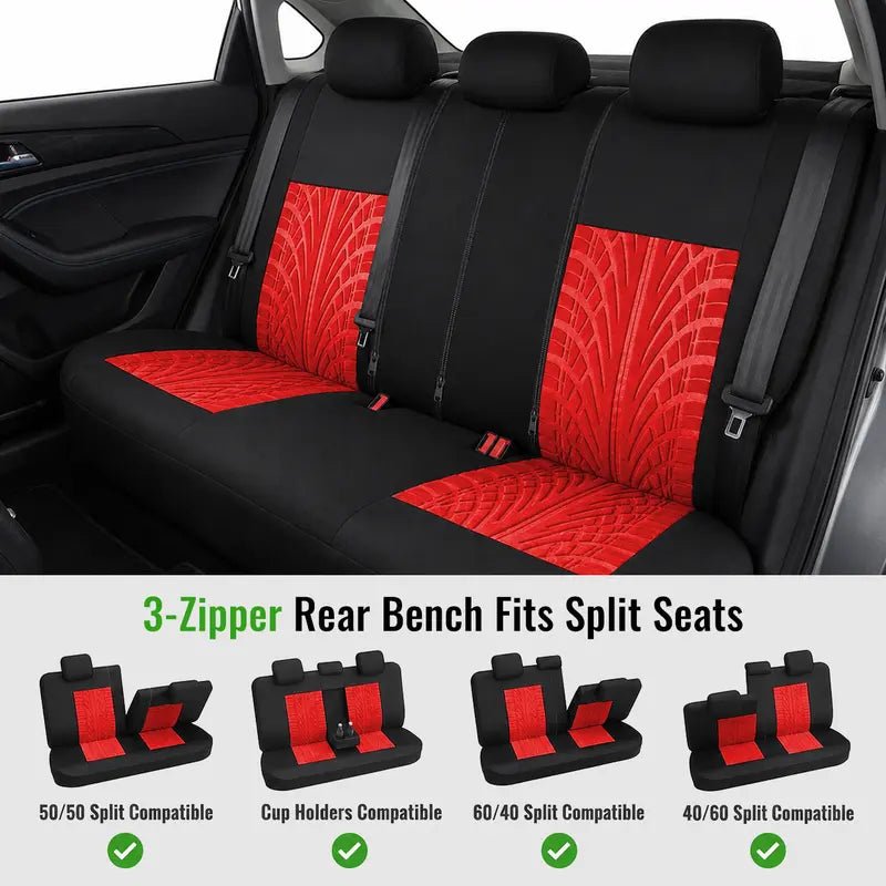 Car Seat Covers for 5 Seats Universal, Fabric Breathable Car Front & Rear Seat Protectors, Airbag Compatible, Full Protection, Fits Most Cars Trucks Vans SUVs, Red Gray Black Blue Seat Covers - Image 3