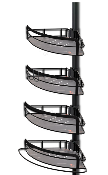 Adjustable 4‐Tier Shower Caddy – 105‐305cm, Corner Telescopic, with Towel Bar, Black