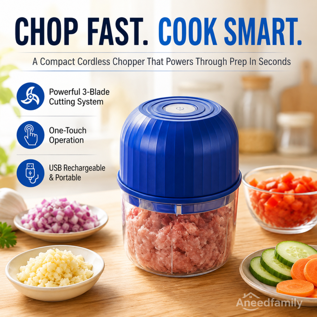 Wireless Efficient Electric Mini Food Chopper – Robust Motor, Smart Design & Stainless Steel Blades