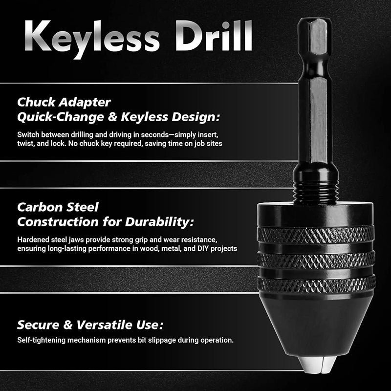 3-jaw chuck for electric screwdrivers and drills – keyless, quick-change & compatible with round and hexagonal shanks – perfect for hobby, renovation and precision work