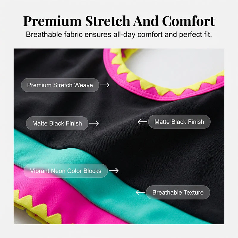 & Color Block Patchwork Nylon Sporty 3-Piece Bikini Set - High Waisted & Tummy Control Swimsuit - Image 3