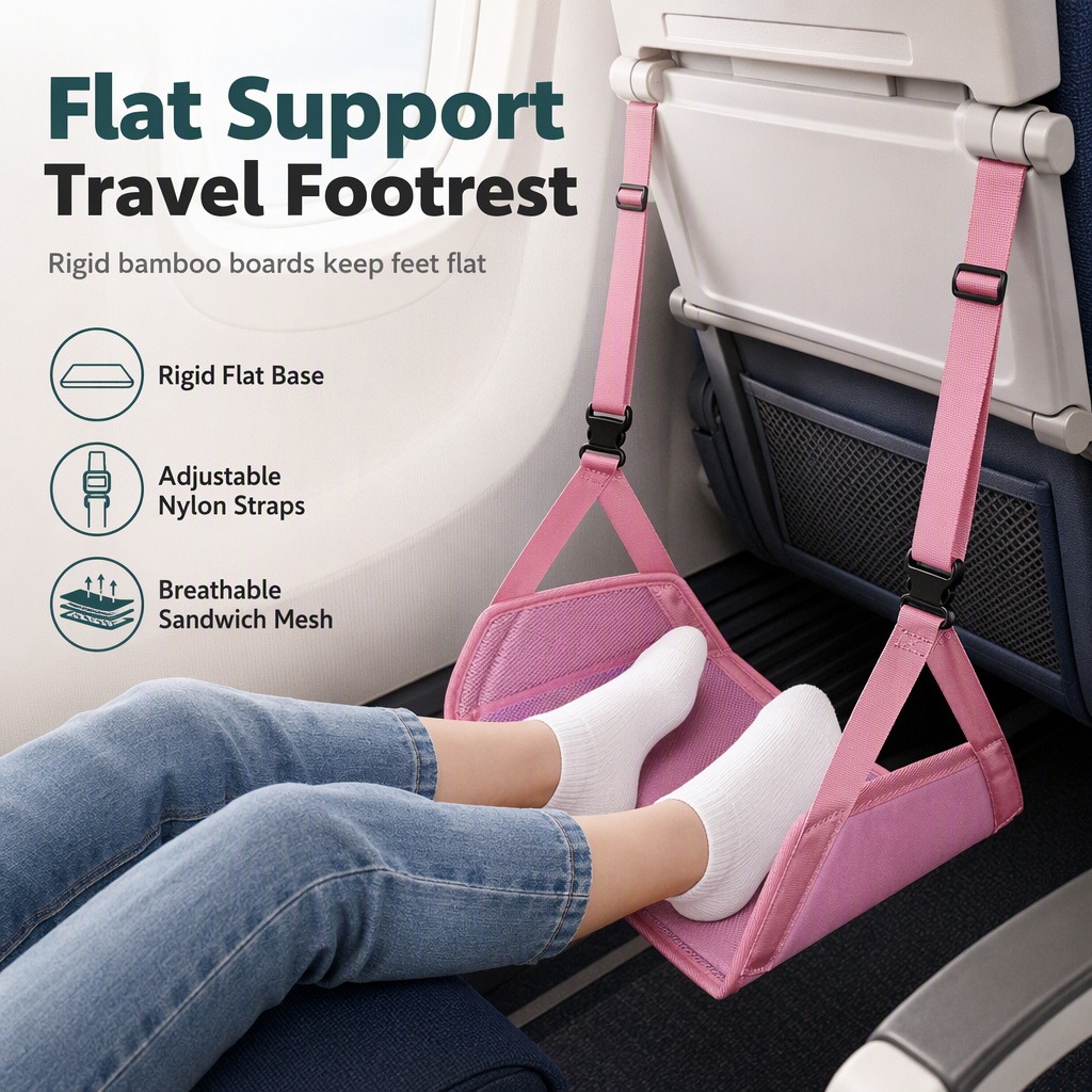 Portable Airplane Footrest Hammock Travel Foot Rest Sling for Long Distance Flights and Office Use with Storage Bag