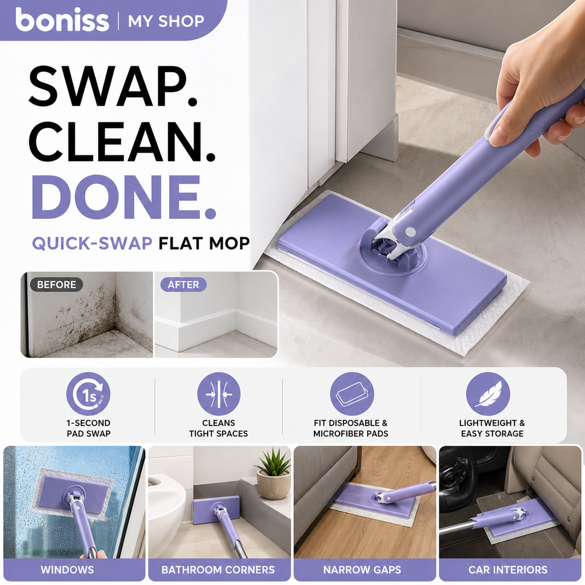 Automatic Cloth-Changing Mini Mop for Quick Everyday Cleaning