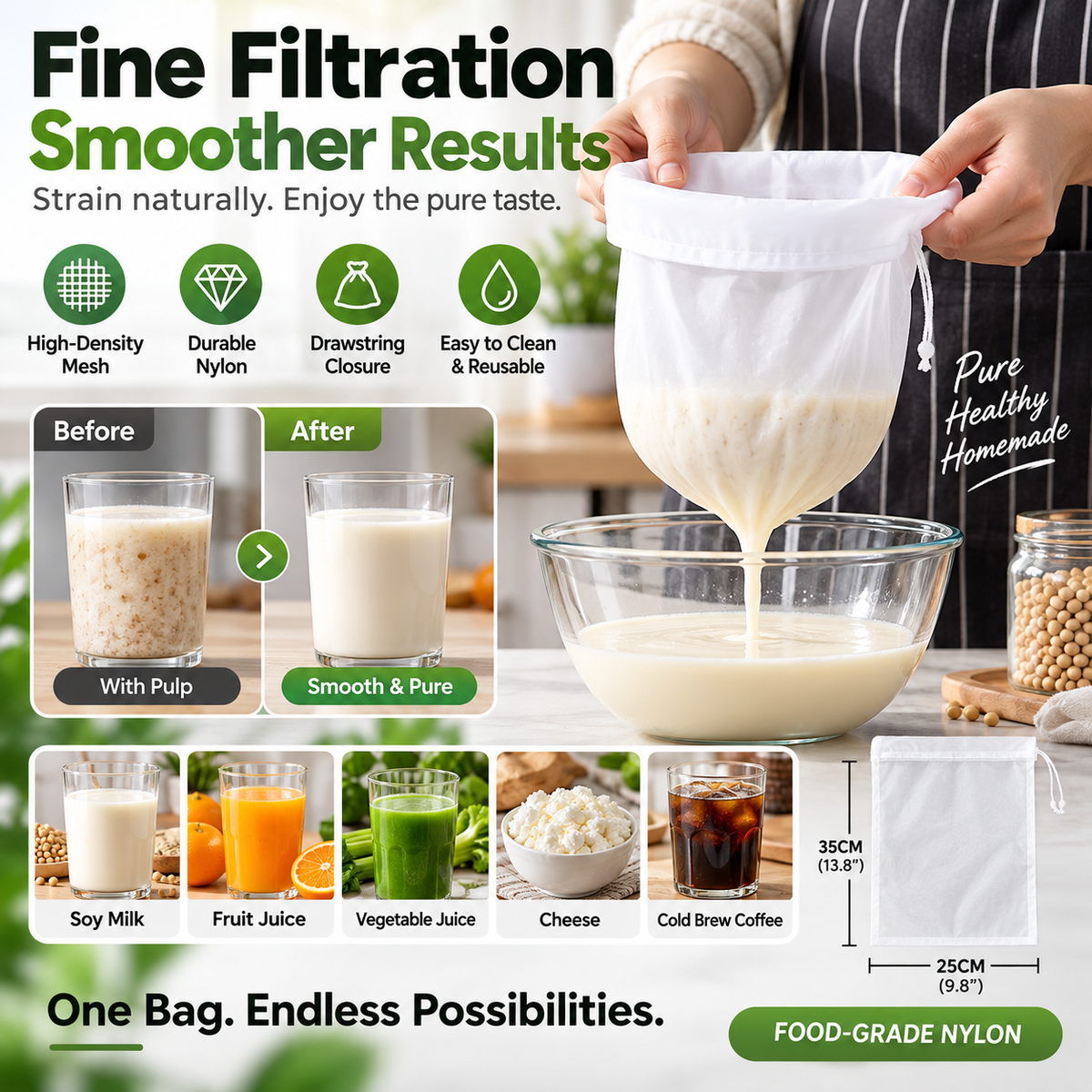 Strainer Bag – High-density mesh, drawstring & reusable. Smooth filtering – grab yours - Image 2