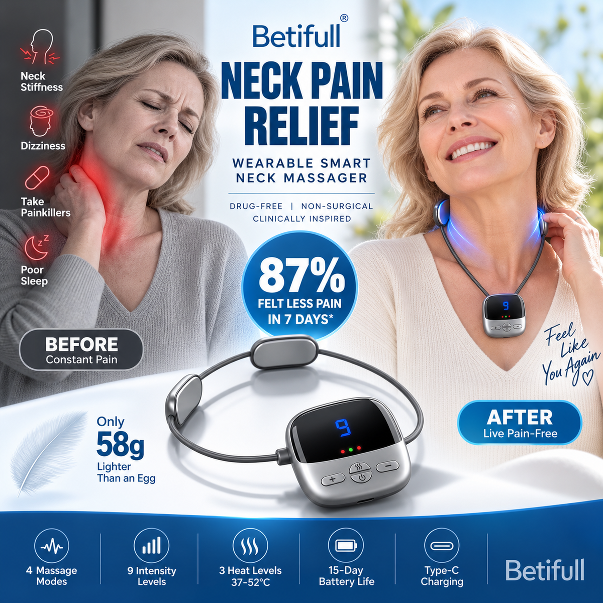 Portable Pendant Neck Massager with Heat - Image 2