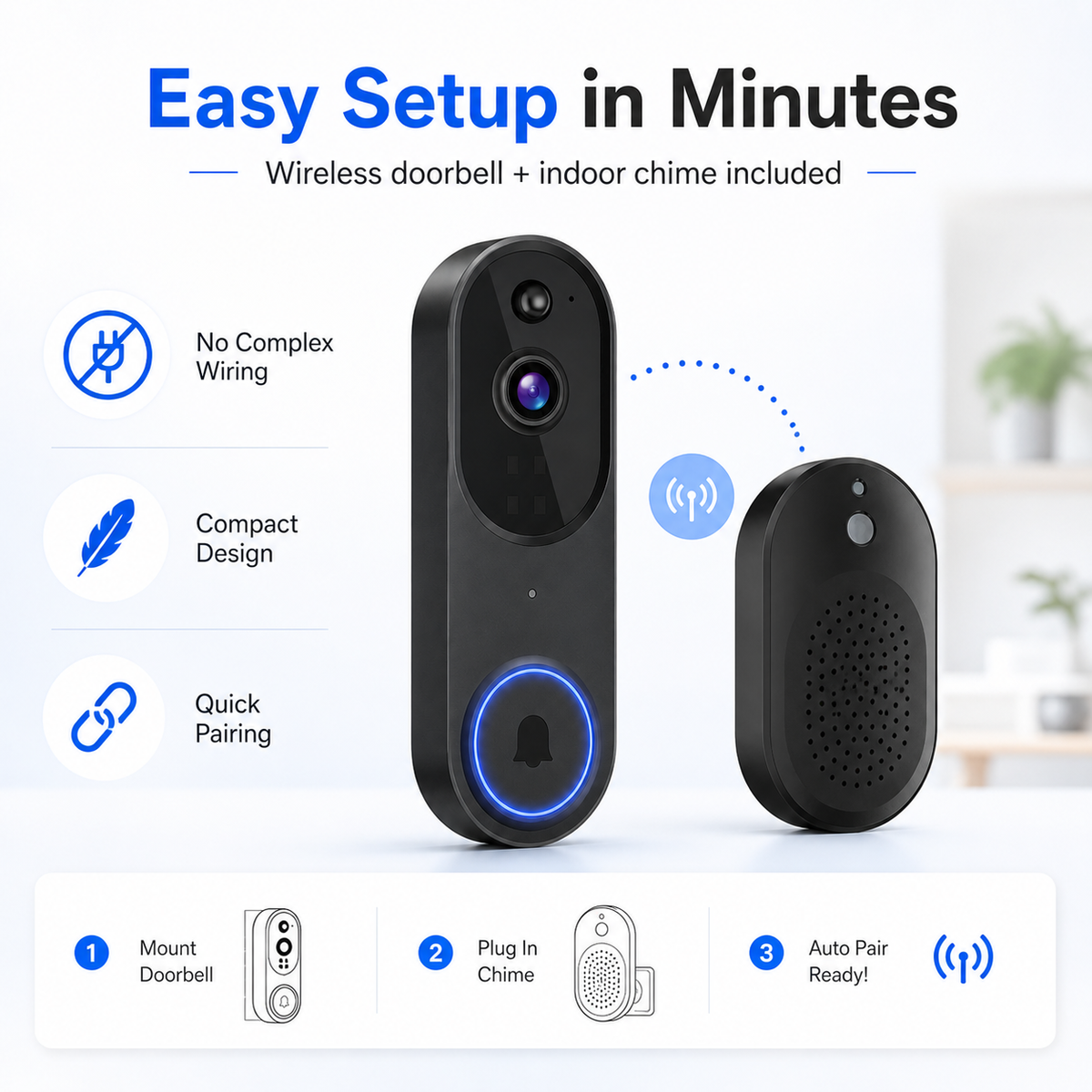 Smart HD Doorbell – Remote Access & Instant Alerts – Crystal-clear video, motion detection & two-way talk – perfect for home security - Image 2