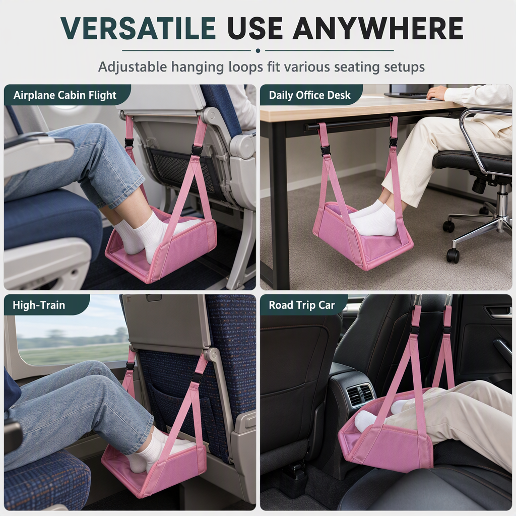 Portable Airplane Footrest Hammock Travel Foot Rest Sling for Long Distance Flights and Office Use with Storage Bag - Image 2