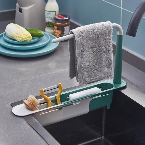 No-Drill Sink Organiser – Telescopic Stainless Steel Rack with Towel Bar & Drain Holes UK Stock - Image 3