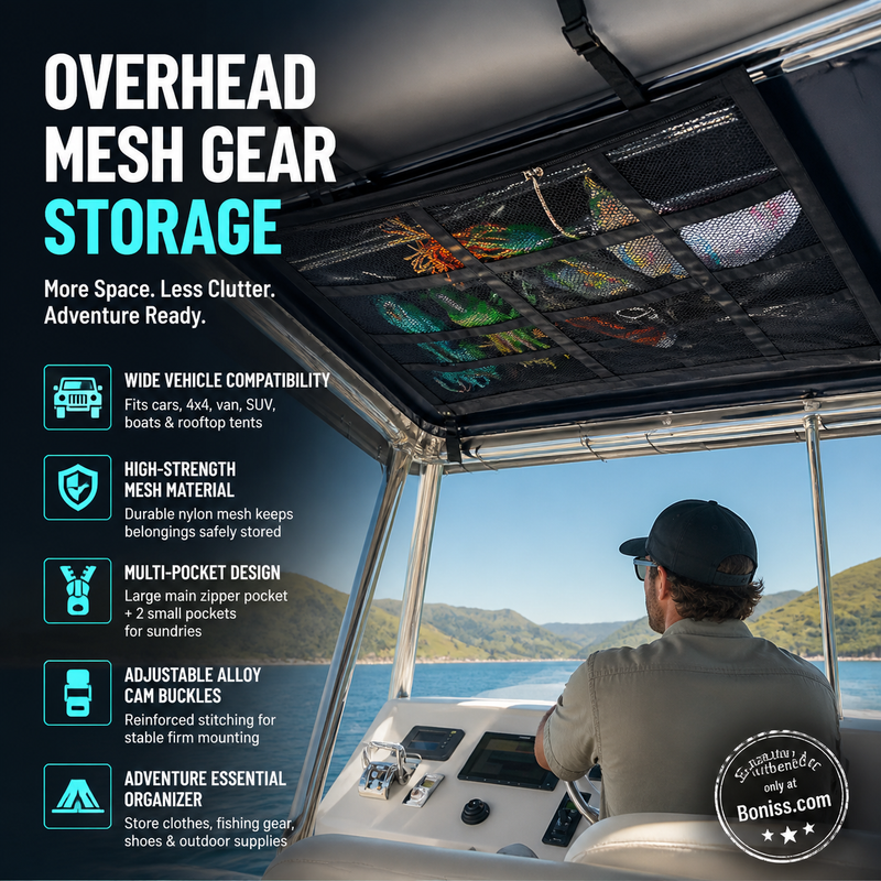Save 50%! Overhead Mesh Storage Net – Multi‑pocket & adjustable for SUV/van