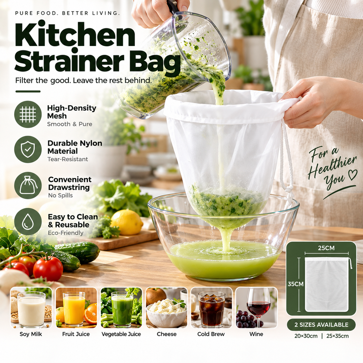 Strainer Bag – High-density mesh, drawstring & reusable. Smooth filtering – grab yours - Image 3
