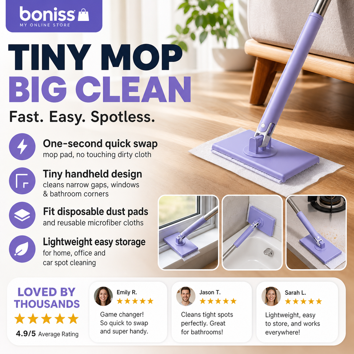 Automatic Cloth-Changing Mini Mop for Quick Everyday Cleaning - Image 3