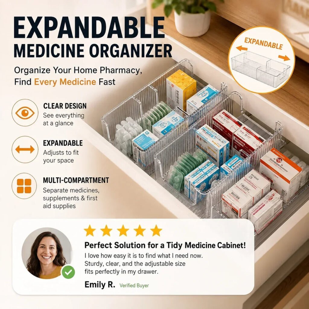 BUY MORE GET MORE FREE Transparent Expandable Medicine Organizer — expandable, perfect for a tidy medicine cabinet