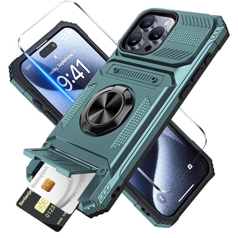 Phone Case with Card Holder & Ring Grip – Kickstand, Magnetic Mount, Drop Protection