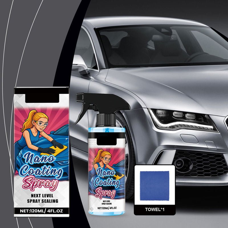 High-Gloss Polishing Spray—Long-lasting UV protection/water-repellent, compatible with paintwork, rims, and glass.