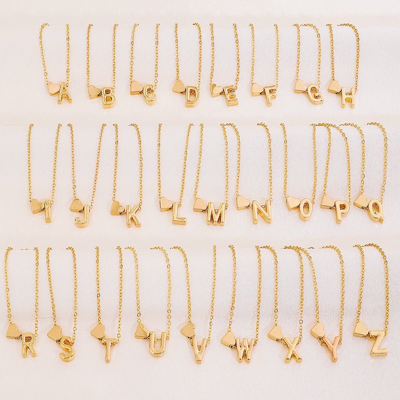 Tiny Initial Necklaces Golden Heart Letter A-Z
