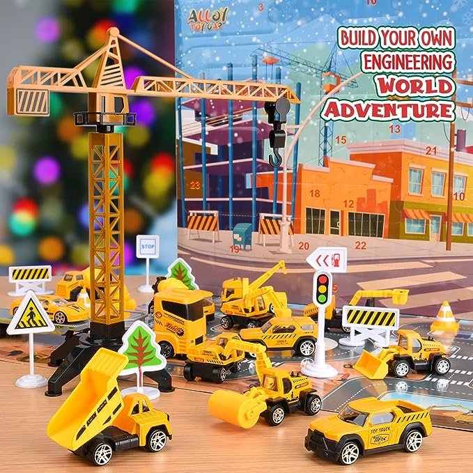 Kids Advent Calendar for Boys: Alloy Construction Engineering Vehicle Toy Sets - Image 3