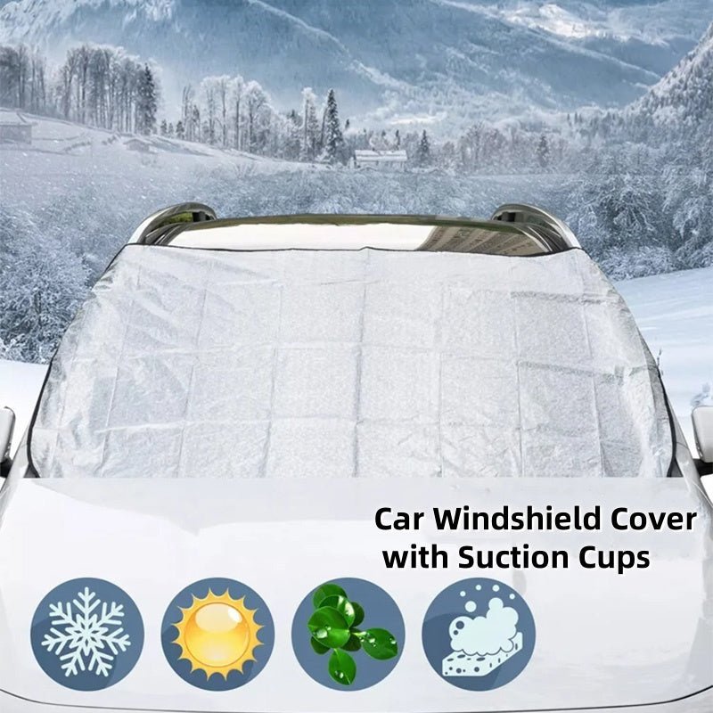 Windshield Cover with Suction Cups – Blocks 99% UV, Prevents Frost & Snow – Portable & Washable
