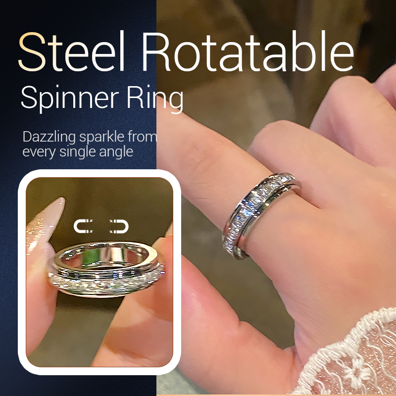 【 Exquisite Collection 】Titanium Steel Rotatable Spinner Ring with Zirconia