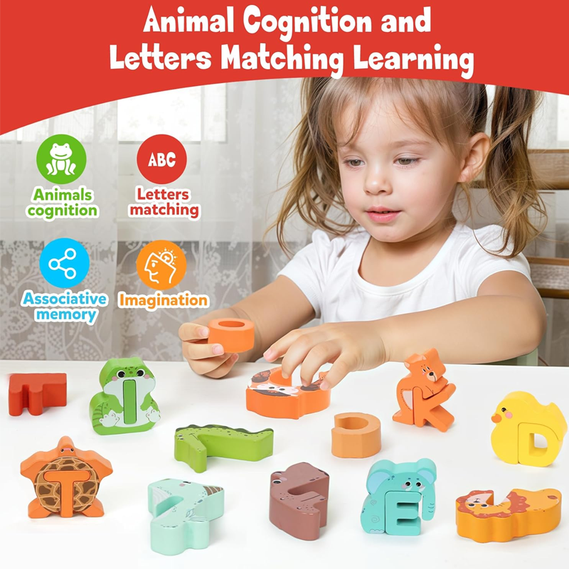 Save 50%! Wooden Letter & Animal Toy – 26‑piece, educational & fun