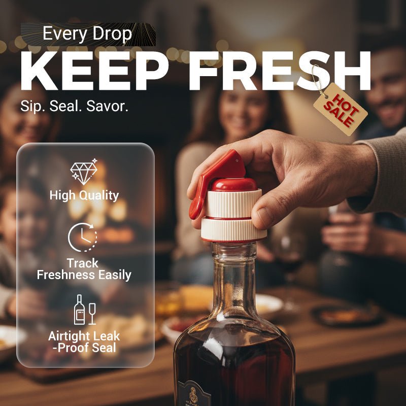 PRESS WINE STOPPER - Airtight Seal with Date Tracker, Easy to Use and Remove, Keeps Wine Fresh for Days, Ideal for Home and Gifts