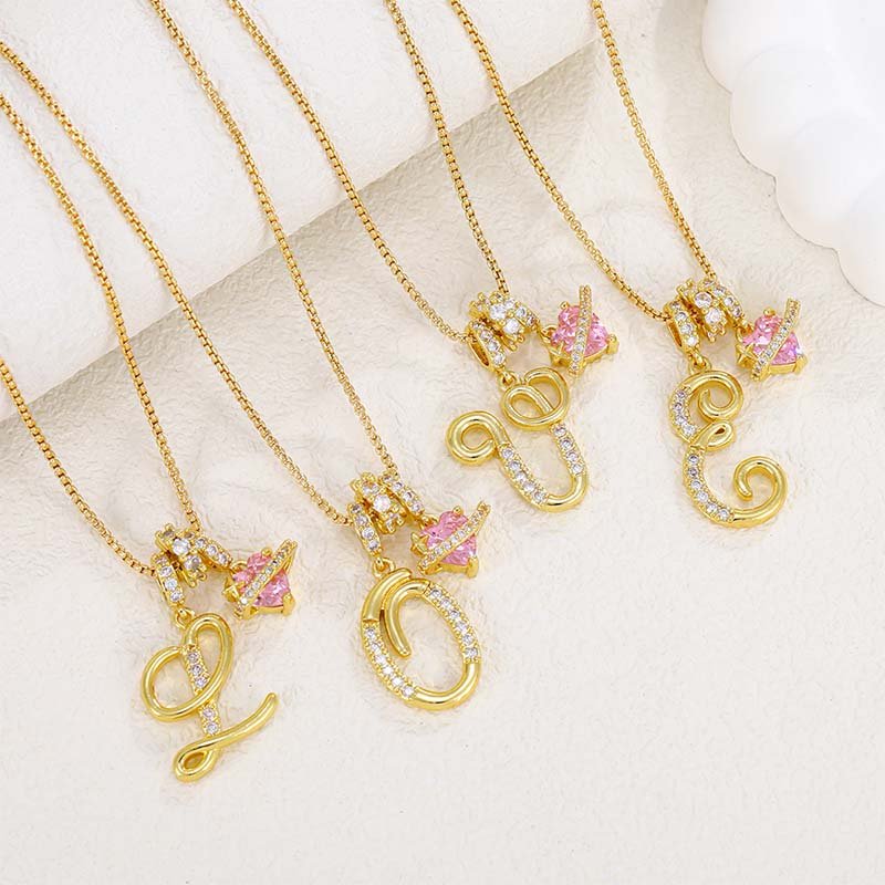 Initial Letter Necklace with Pink Heart Charm – Personalized Love Token - Image 2