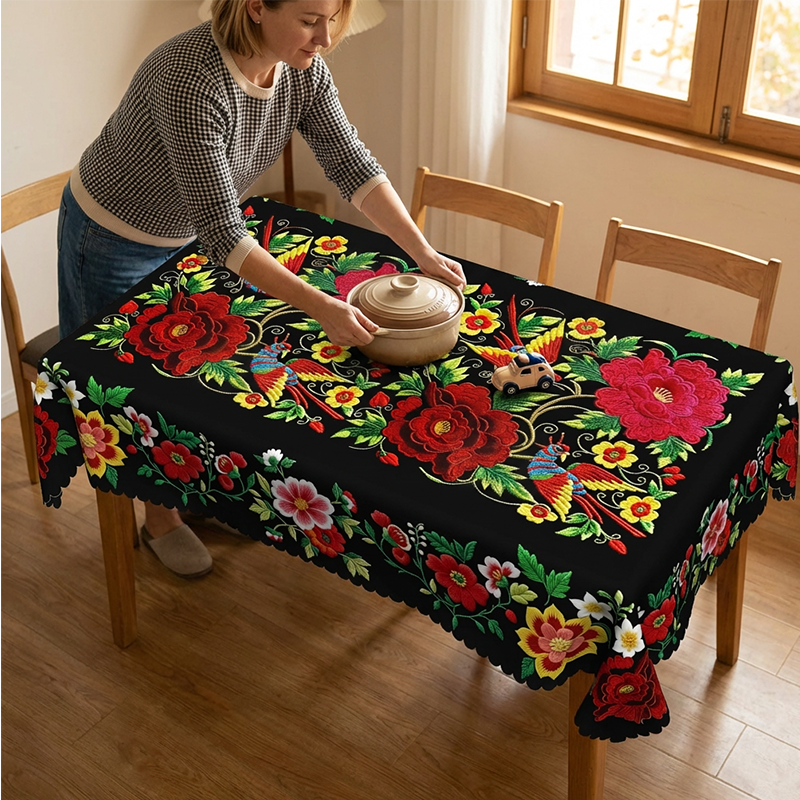 Mexican Floral Tablecloth With Scalloped Edge - Image 2
