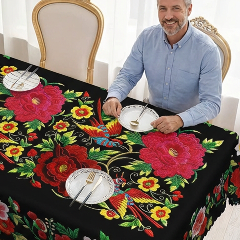 Mexican Floral Tablecloth With Scalloped Edge - Image 3