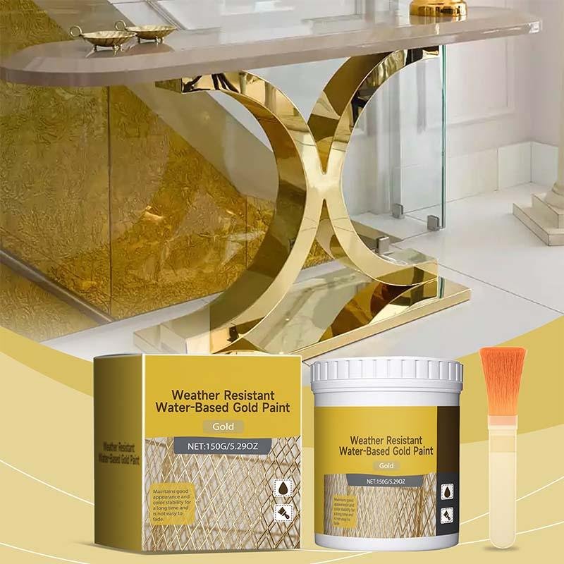 Gold Leaf Effect Paint Set – Water-Based, Weather-Resistant Metallic Gold Paint with Brush, Ideal for Furniture, Decor & Outdoor DIY