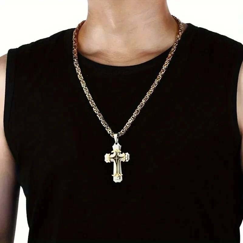 Classic Two-Tone Cross Pendant. A refined statement of style & substance for the modern man. Bold design, enduring meaning. - Image 2