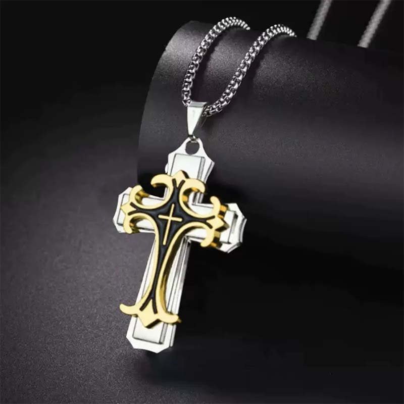 Classic Two-Tone Cross Pendant. A refined statement of style & substance for the modern man. Bold design, enduring meaning. - Image 3