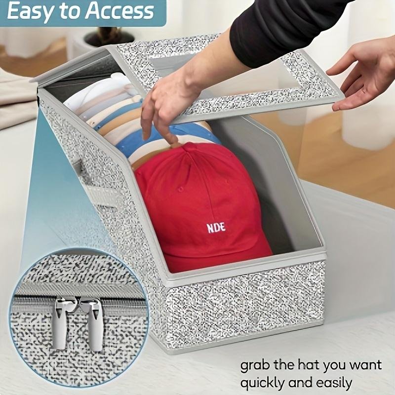 Stackable Baseball Cap Boxes – Space-saving & dustproof – Clear view, perfect for organizing hats in closets or shelves – sturdy and stackable