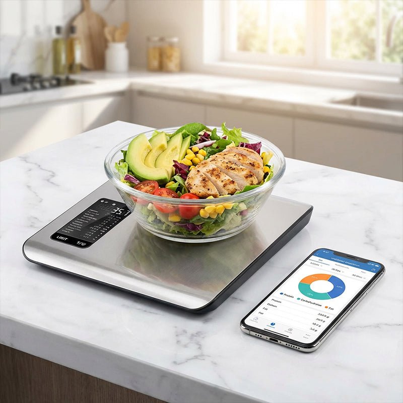 LAST WEEK SALE Digital kitchen scale – measures 19 nutritional values & calories via app, 5kg stainless steel for healthy eating & weight loss