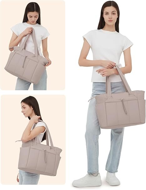 Wandering Nature Puffer Tote Bag with Cup Holder & Laptop Compartment & Trolley Sleeve for Travel, Work, Nurse, Women - Image 3