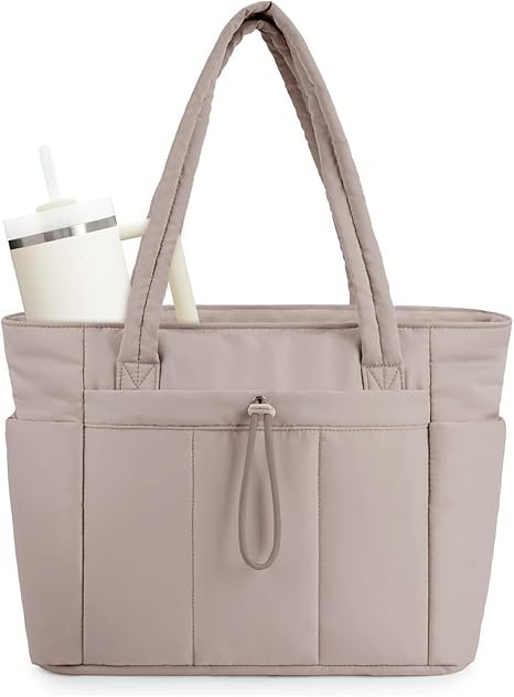 Wandering Nature Puffer Tote Bag with Cup Holder & Laptop Compartment & Trolley Sleeve for Travel, Work, Nurse, Women - Image 2