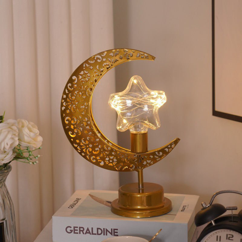 Decorative LED Moon Light Table Lamp – Realistic Lunar & Star Design with Warm Golden Glow for Bedrooms, Desks & Dreamy Spaces