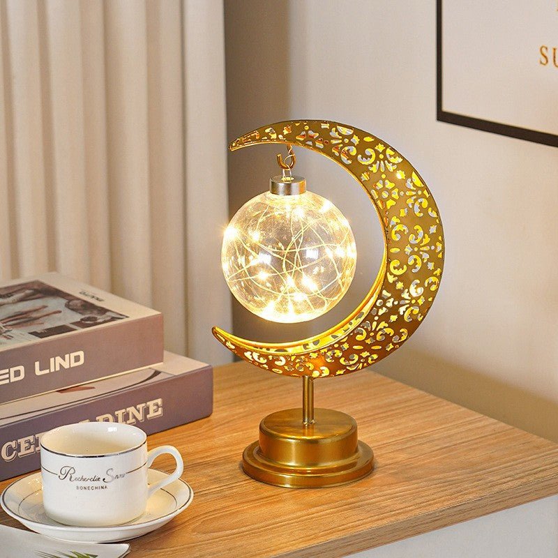 Decorative LED Moon Light Table Lamp – Realistic Lunar & Star Design with Warm Golden Glow for Bedrooms, Desks & Dreamy Spaces - Image 3
